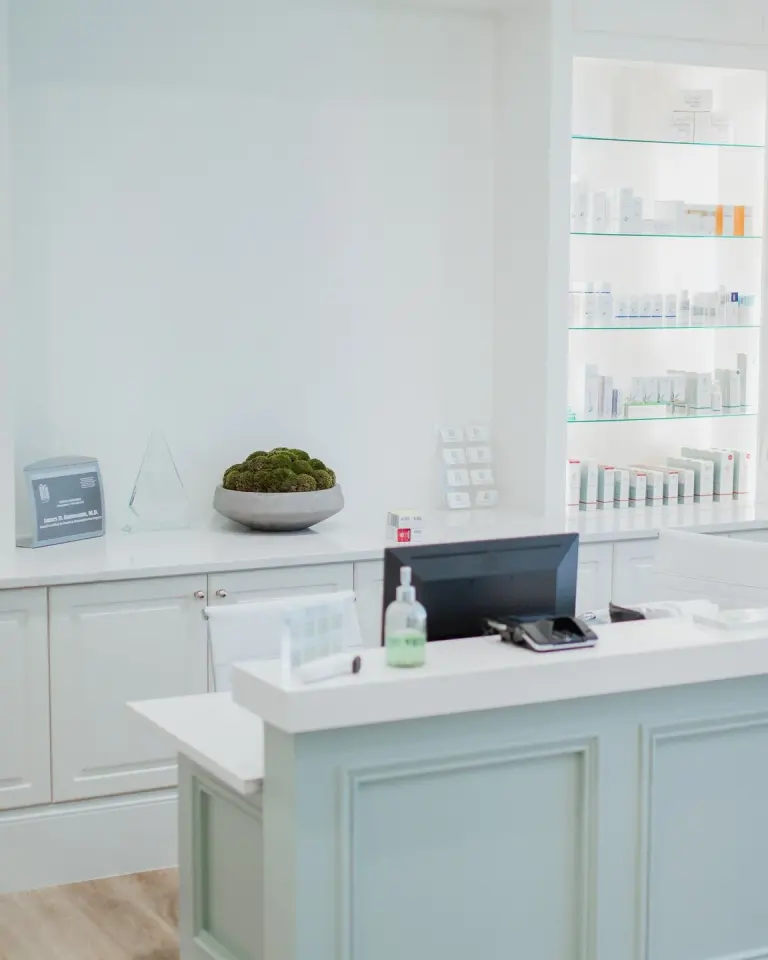 AYA Medical Spa reception and retail shelving, Northside, Sandy Springs