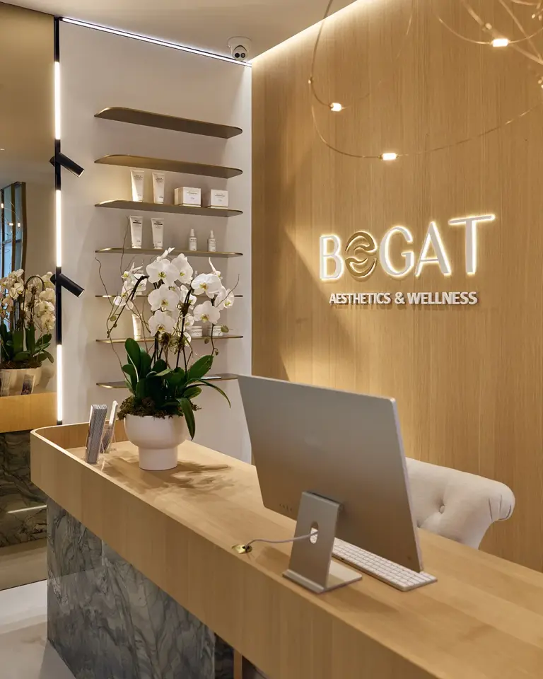 Reception desk at Bogat Aesthetics & Wellness, Hallandale Beach