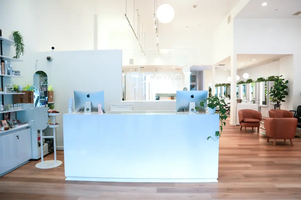Reception and waiting area at Bravo Salon & Spa