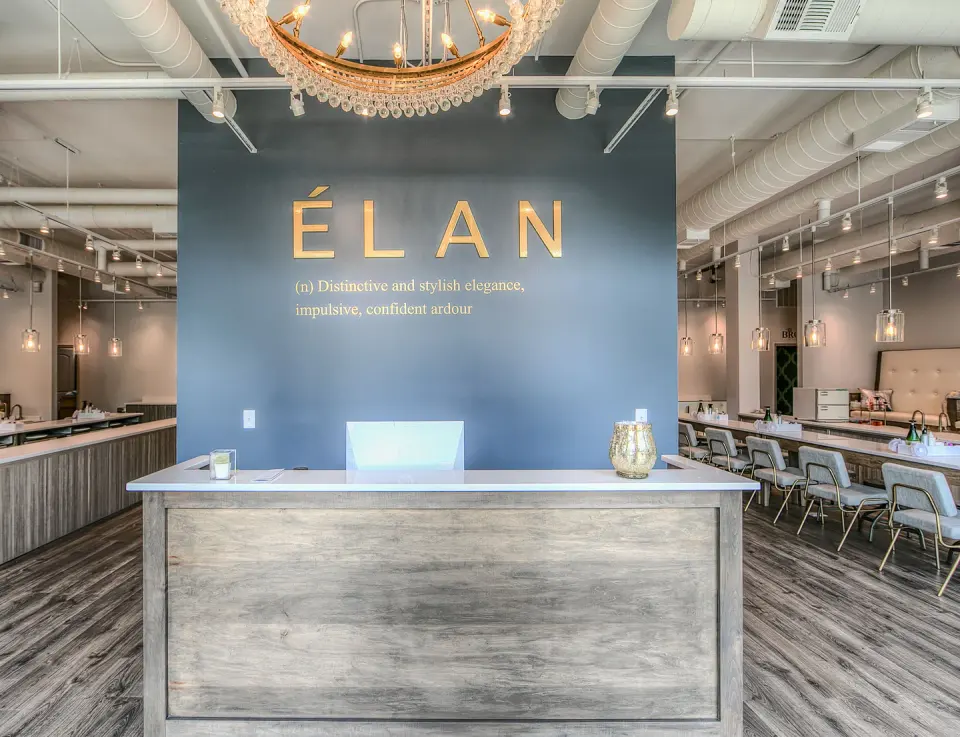 Reception and treatment bar at Elan Beauty Bar, Duluth