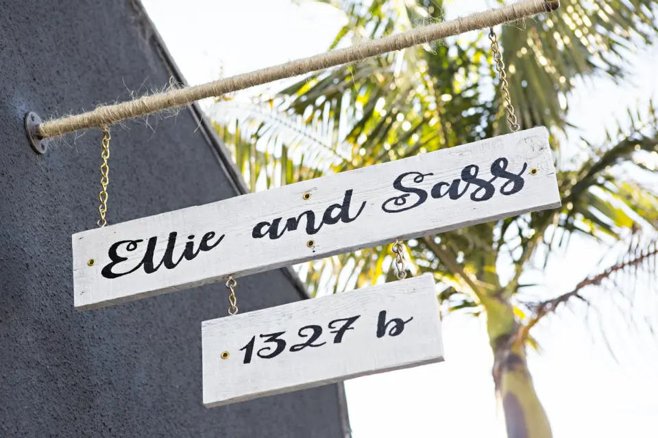 Ellie and Sass entrance sign showing 1327 B