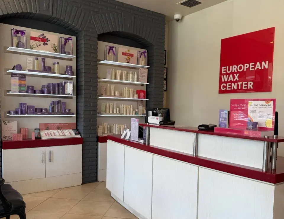Retail display wall at European Wax Center, Hollywood