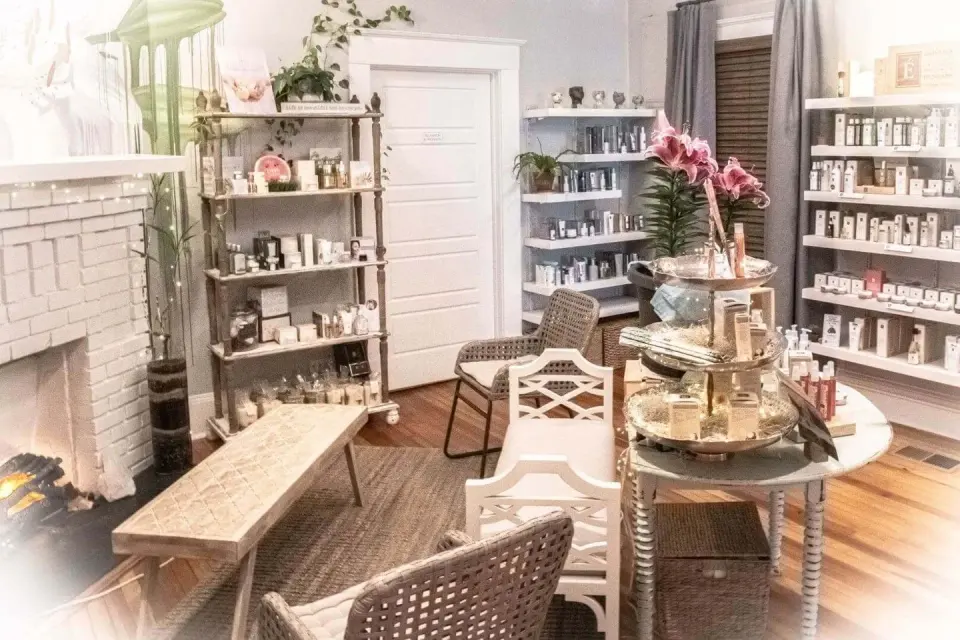 Retail and lounge area at Fabu Face Spa, Decatur