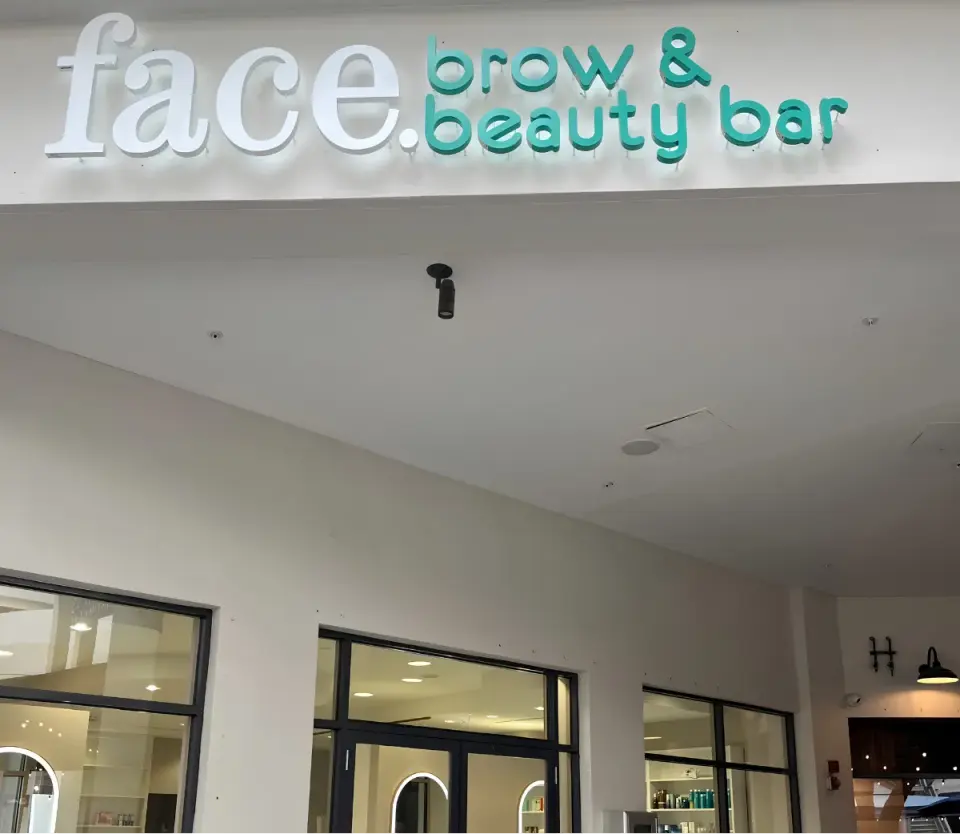 Storefront sign at Face, Brow & Beauty Bar, Brickell