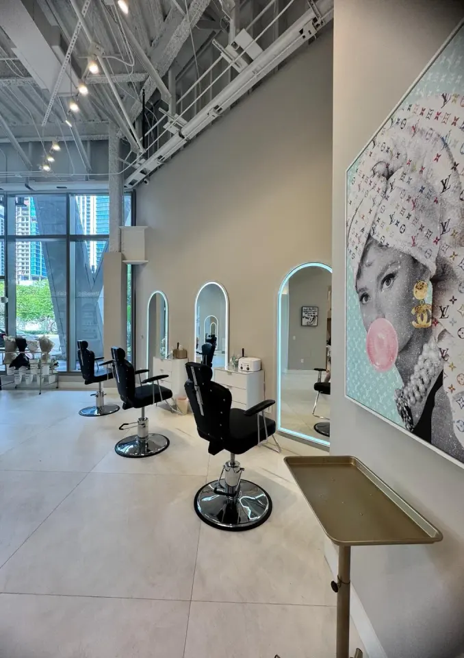 Styling chairs at Face, Brow & Beauty Bar, Downtown Miami