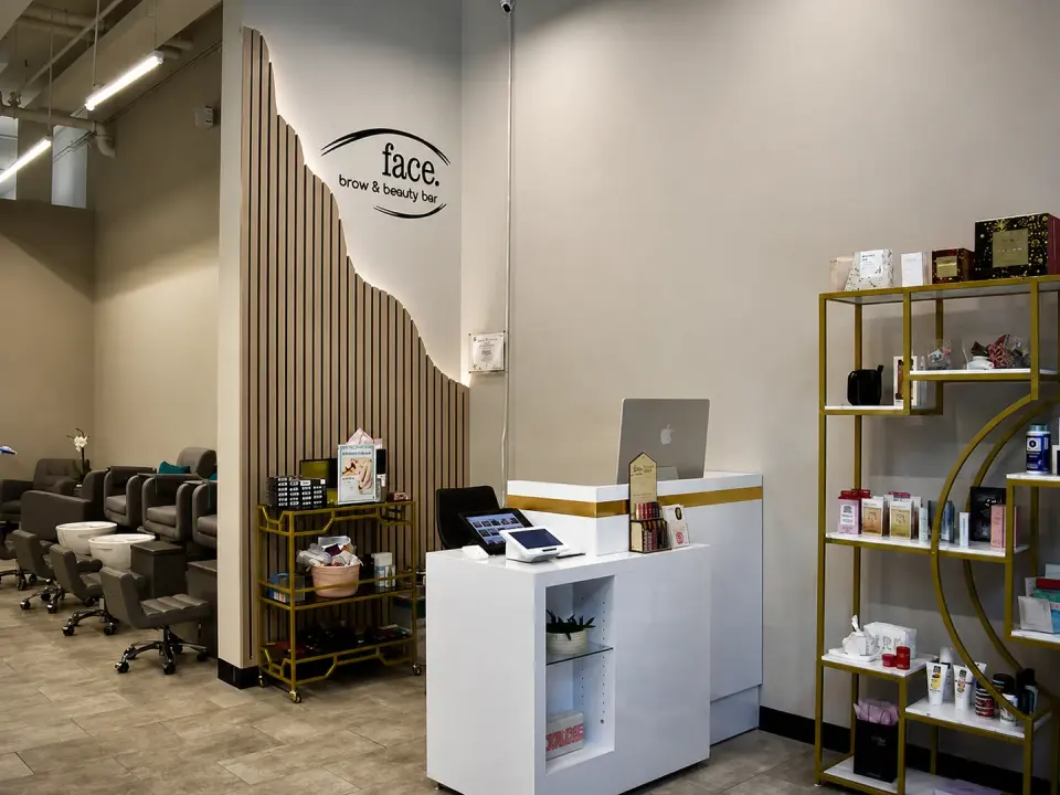 Reception desk at Face, Brow & Beauty Bar, Midtown