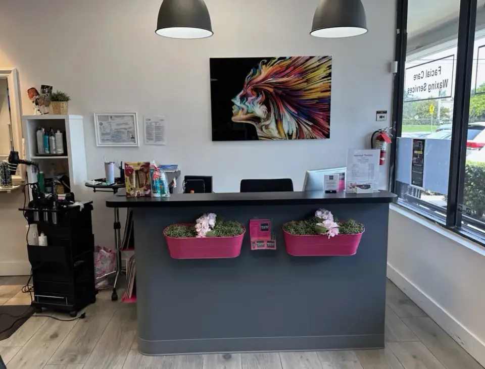 Reception desk at Heaven & Earth Beauty Salon, Sunrise