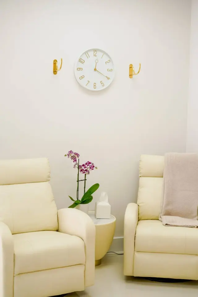 Treatment room seating at La Perla Med Spa, Miami