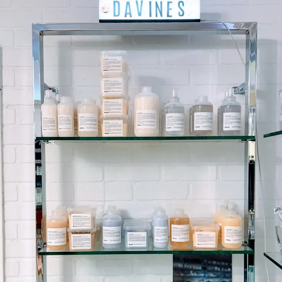 Davines retail product wall inside McAllister Spa