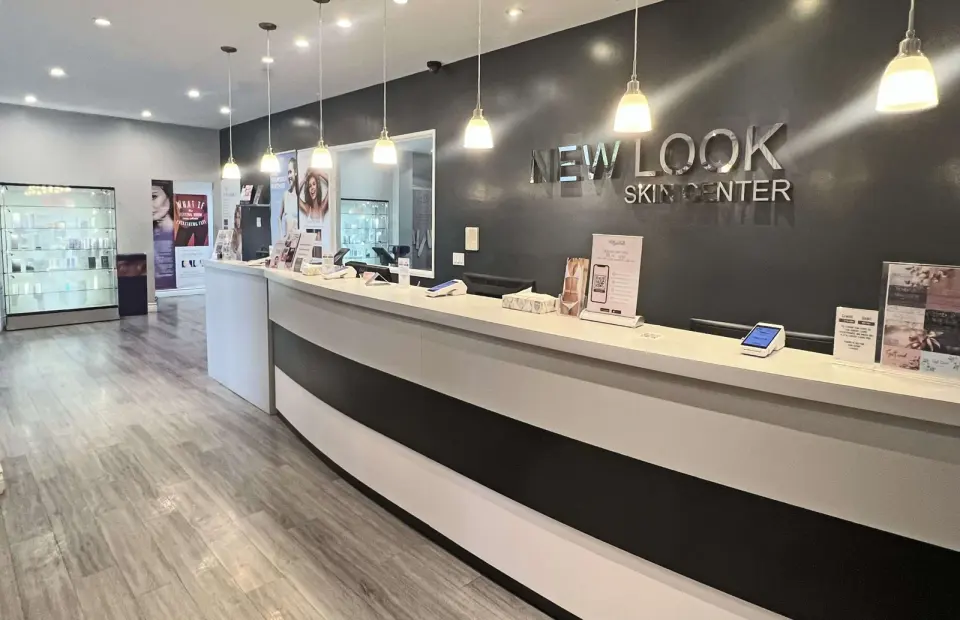 Reception counter at New Look Skin Center’s Encino office