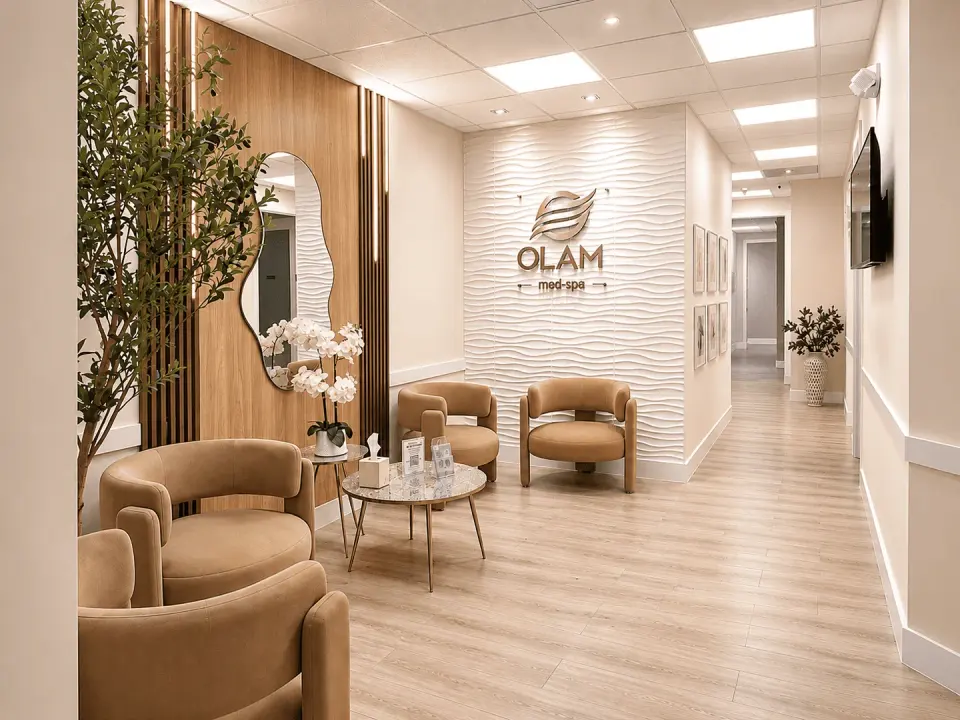 Reception and waiting area at Olam Med Spa, Pembroke Pines