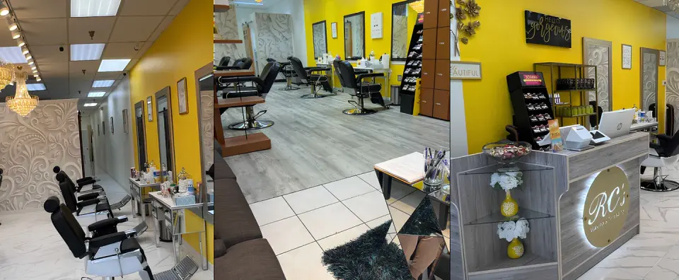 Salon interior and front desk at RCs Waxing & Threading, Stone Mountain