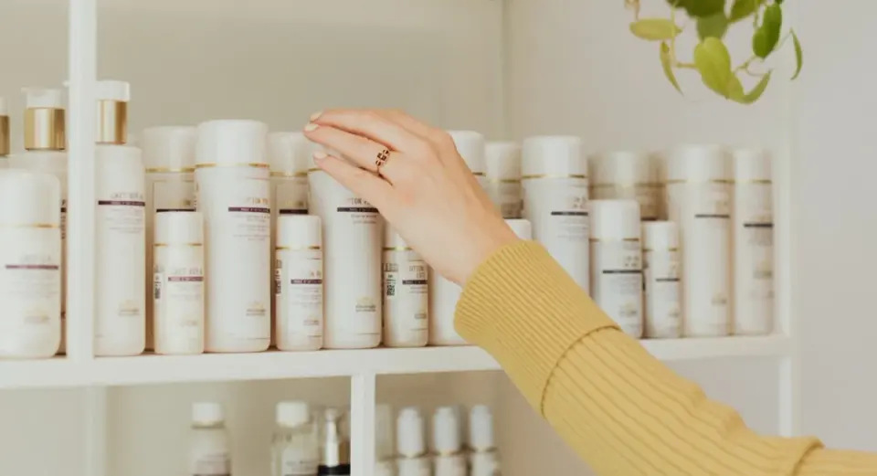 Skincare product display pictured at Shine On Beauty Bar