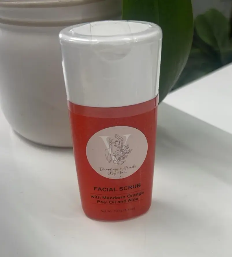 Threading and Facials by Vani branded facial scrub product, Coconut Creek