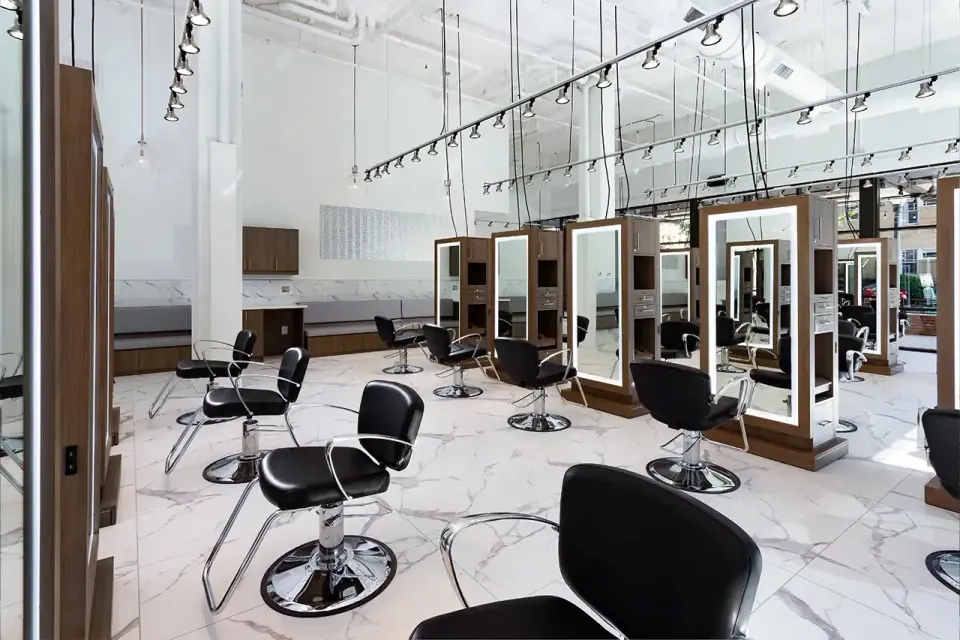 Styling stations inside Van Michael Salon, Virginia Highlands